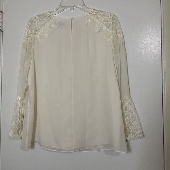 ALICE + OLIVIA IVORY LACE DETAIL LONG SLEEVE SILK BLOUSE TOP SIZE SMALL - Picture 4 of 6